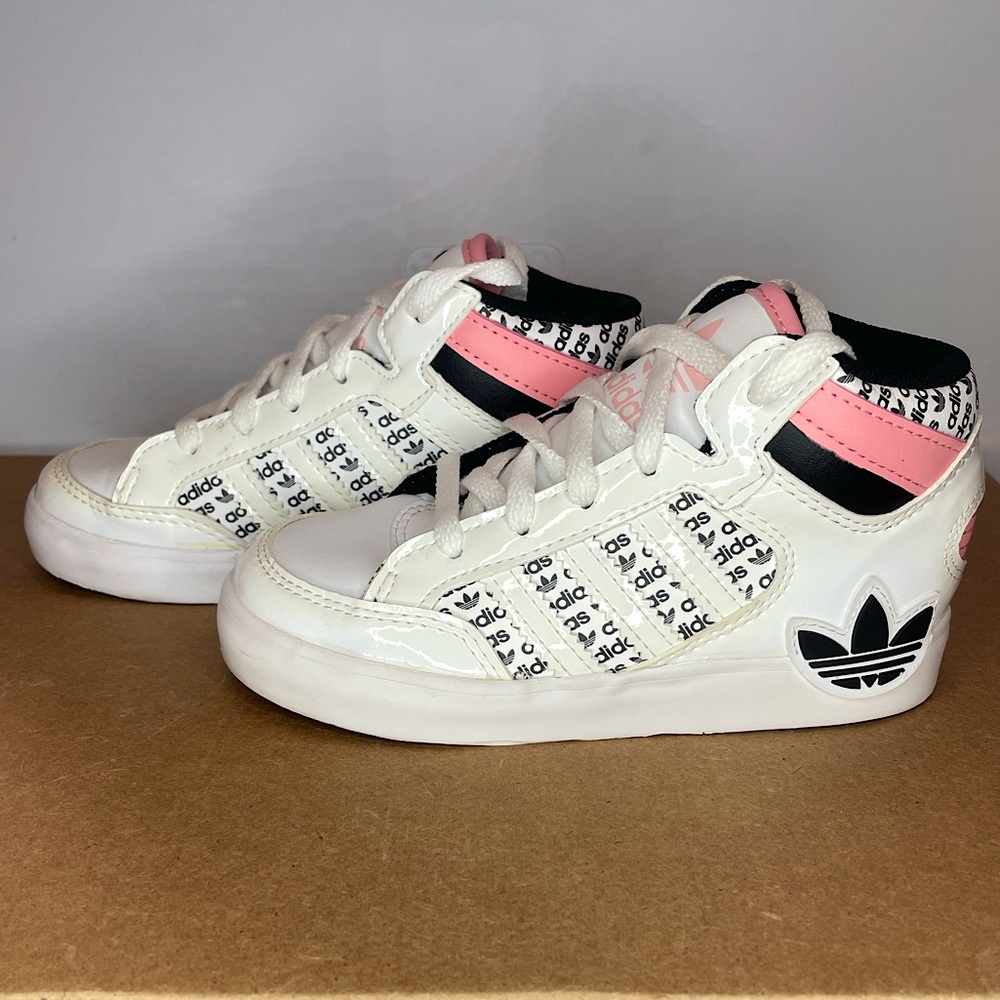Adidas white base - black writing - pink detail